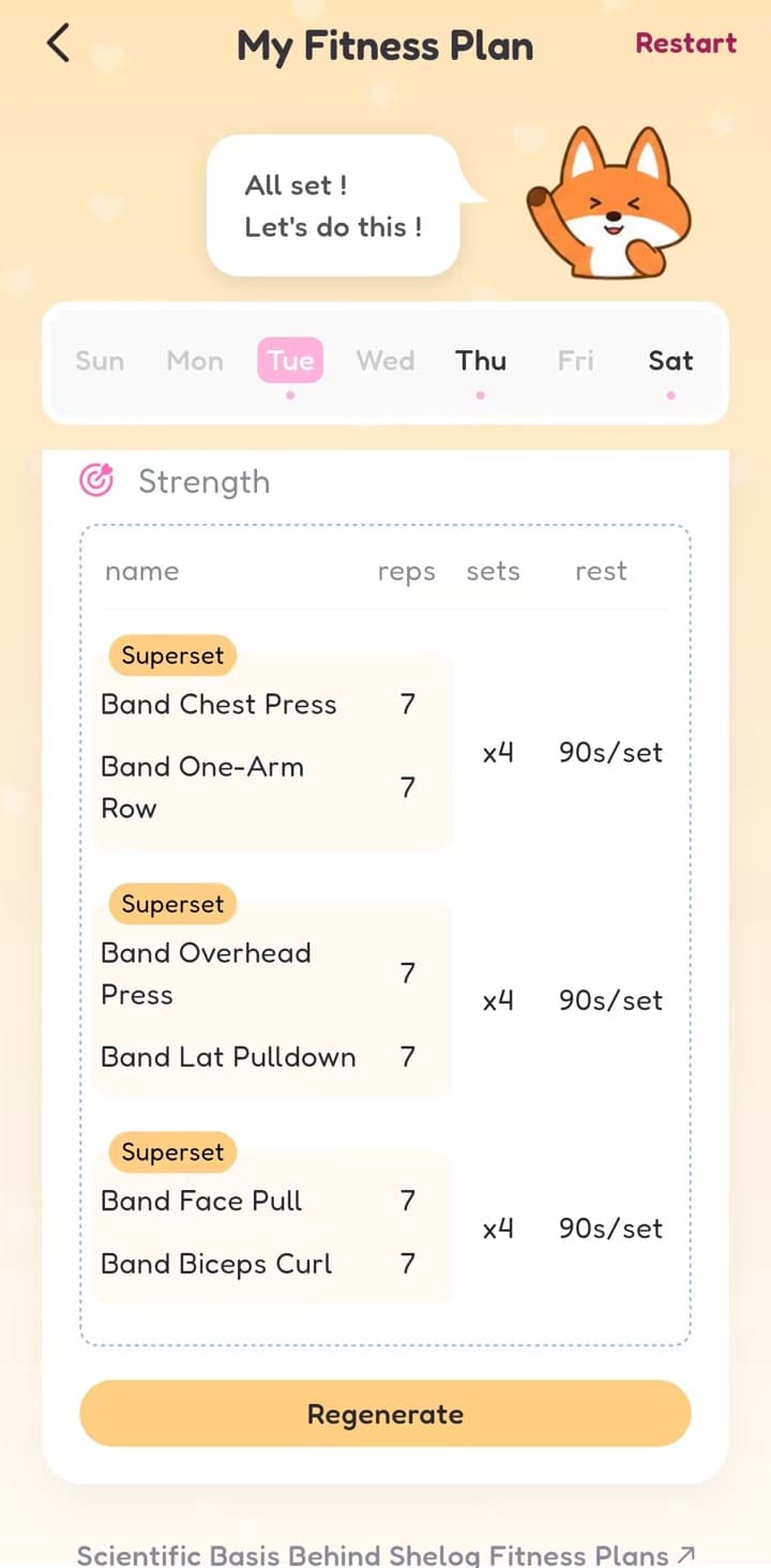 A personalized Shelog fitness plan with adjustable strength exercises