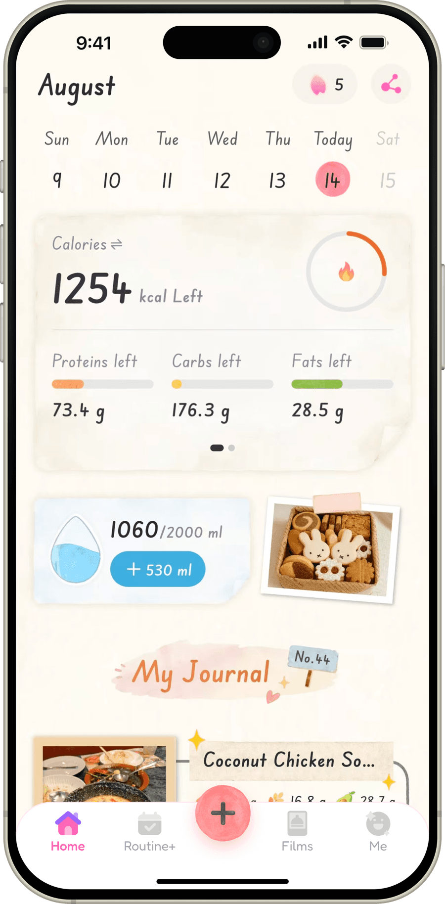 Shelog Home bringing a weekly calendar, nutrition, water, and a visual food journal together