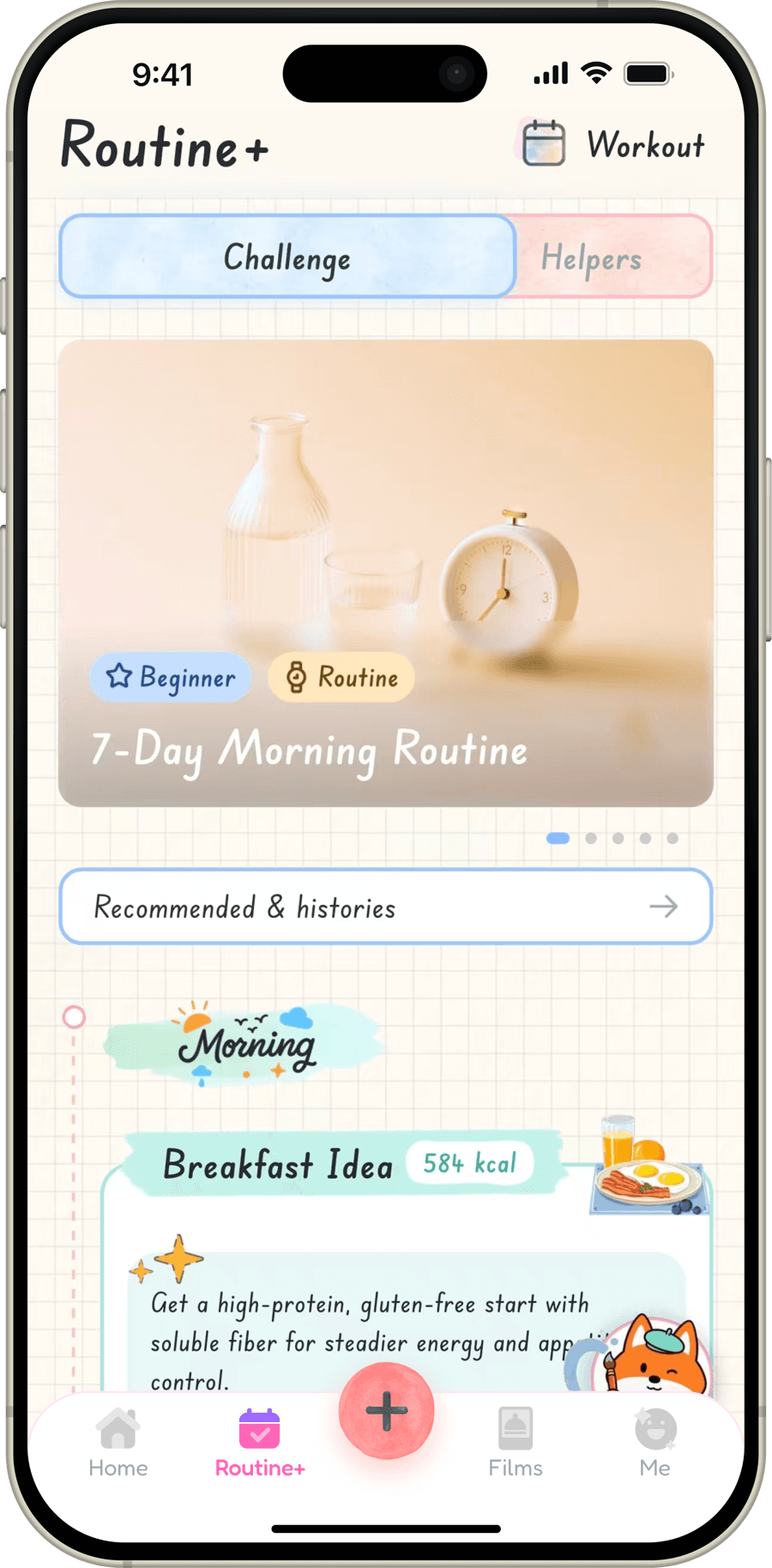 Shelog Routine+ with a seven-day morning routine and practical meal support